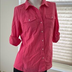 Sandra Ingrish Pink Button Down Shirt with Notched Collar M